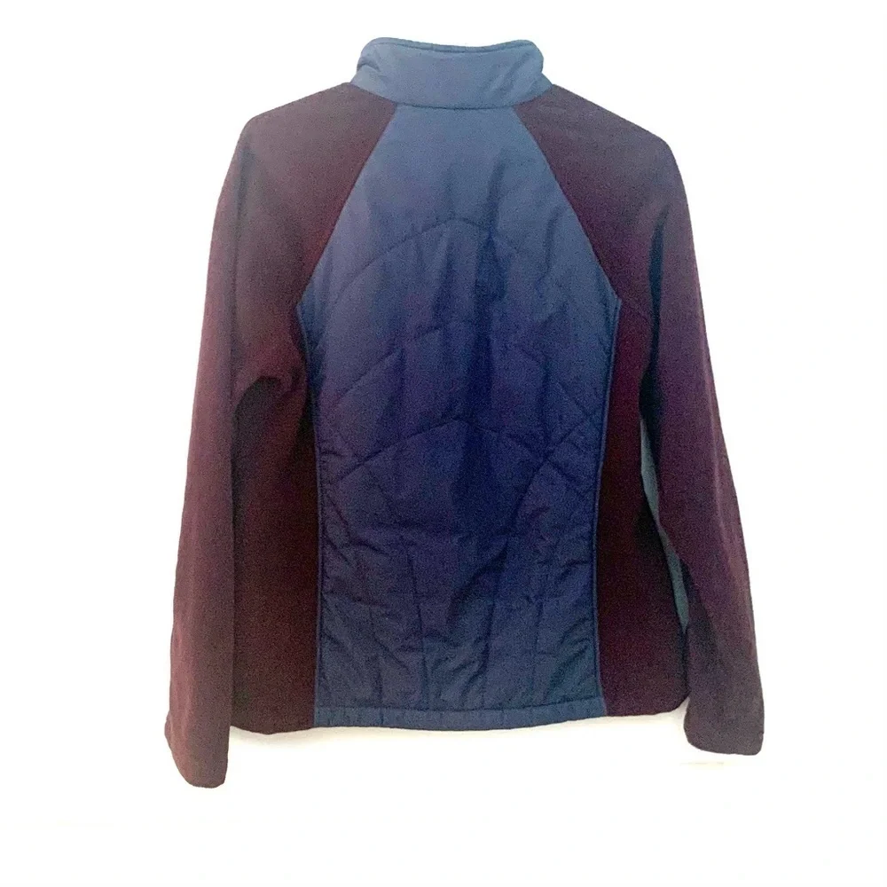 NEW BALANCE Fleece Jacket with Ombre Quilted Overlay, gray and burgundy